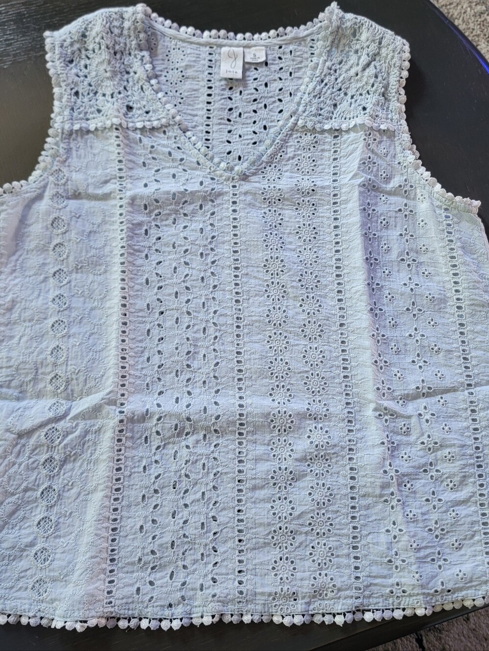 Joie Light Pale Blue  eyelet V-Neck  sleeveless blouse